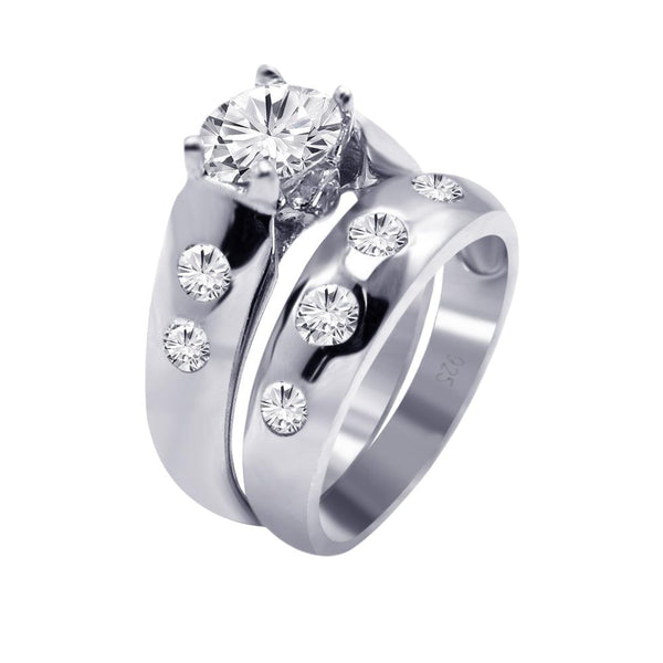 Silver 925 Rhodium Plated Round Clear CZ Engagement Ring Set - AAR0077 | Silver Palace Inc.