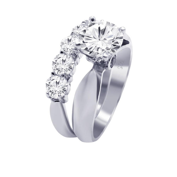 Silver 925 Rhodium Plated Multi Clear Round CZ Engagement Ring - AAR0079 | Silver Palace Inc.