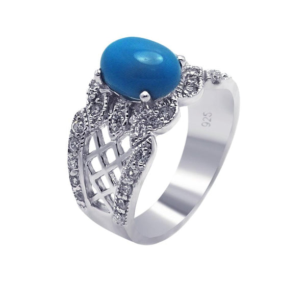 Silver 925 Rhodium Plated Turquoise Center Clear Pave Set CZ Filigree Ring - AAR0085 | Silver Palace Inc.