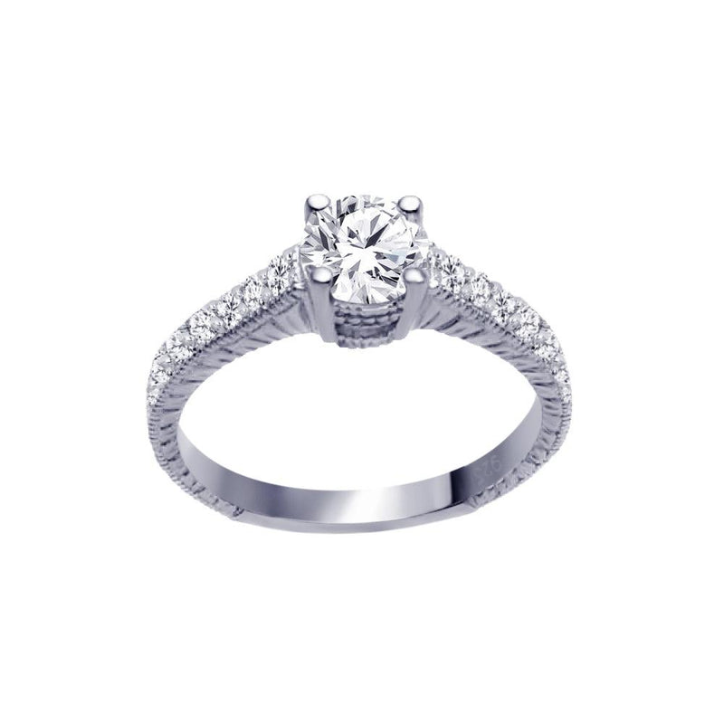 Silver 925 Rhodium Plated Pave Round Center CZ Ring - ACR00016 | Silver Palace Inc.