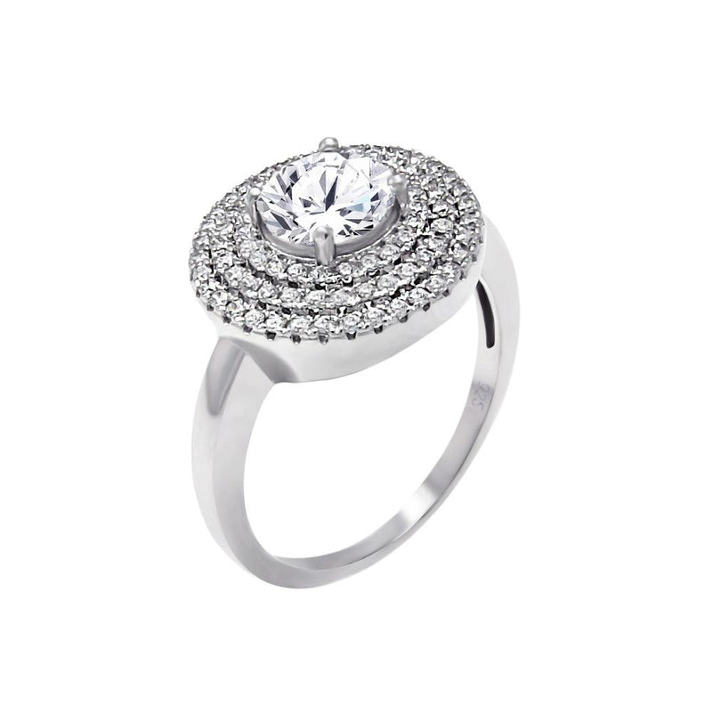 Silver 925 Rhodium Plated Micro Pave Clear CZ Multi Layer Round Ring - ACR00057 | Silver Palace Inc.