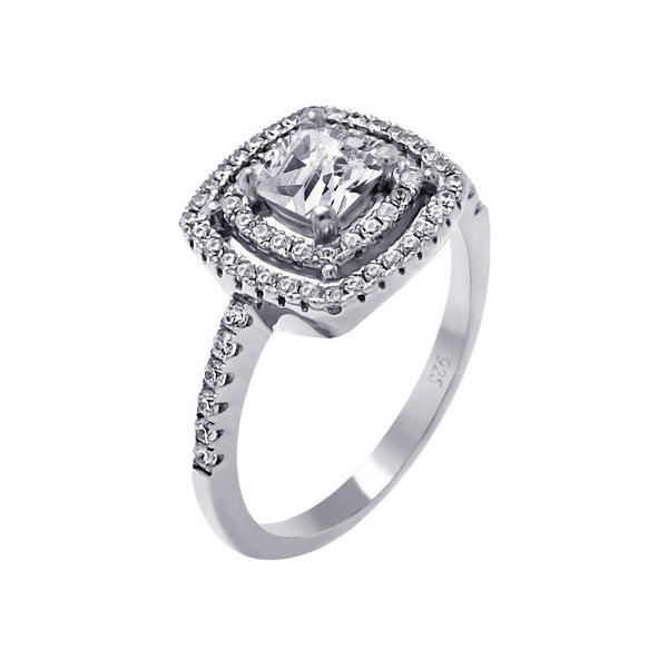 Silver 925 Rhodium Plated Micro Pave Clear CZ Multi Layer Square Ring - ACR00063 | Silver Palace Inc.