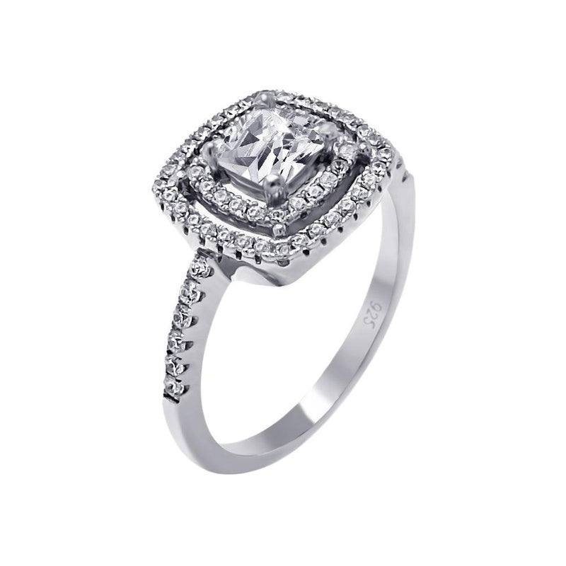 Silver 925 Rhodium Plated Micro Pave Clear CZ Multi Layer Square Ring - ACR00063 | Silver Palace Inc.