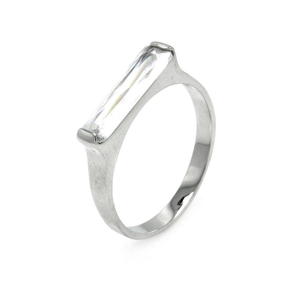 Silver 925 Rhodium Plated Long Clear CZ Bar Ring - BGR00003CLR | Silver Palace Inc.