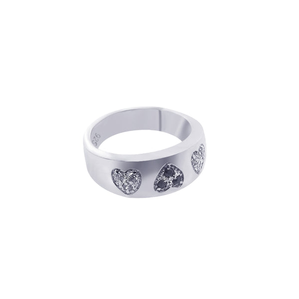 Closeout-Silver 925 Rhodium Plated Black and White CZ Heart Ring - BGR00021 | Silver Palace Inc.