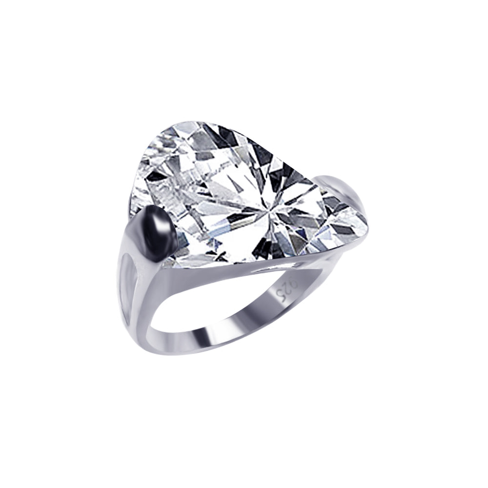 Silver 925 Rhodium Plated Big Clear CZ Ring - BGR00028 | Silver Palace Inc.