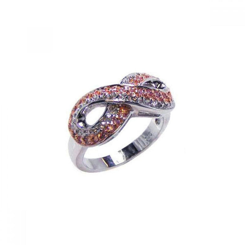 Closeout-Silver 925 Rose Gold and Rhodium Plated Pink and Clear CZ Infinity Ring - BGR00039 | Silver Palace Inc.