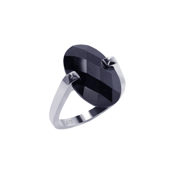 Closeout-Silver 925 Rhodium Plated Black Oval CZ Ring - BGR00042 | Silver Palace Inc.