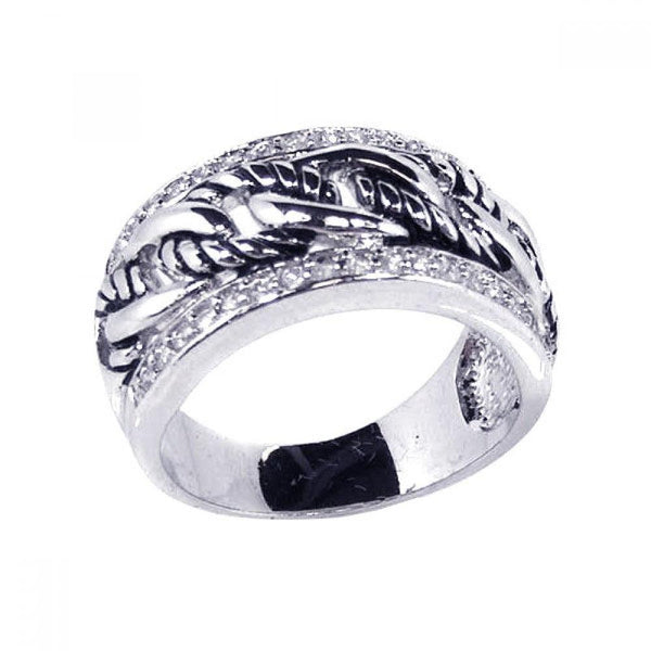 Closeout-Silver 925 Rhodium Plated Clear Channel Set CZ Half Rope Link Ring - BGR00067 | Silver Palace Inc.