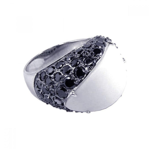 Closeout-Silver 925 Black Rhodium Plated White Stone Black CZ Cigar Band Ring - BGR00075 | Silver Palace Inc.
