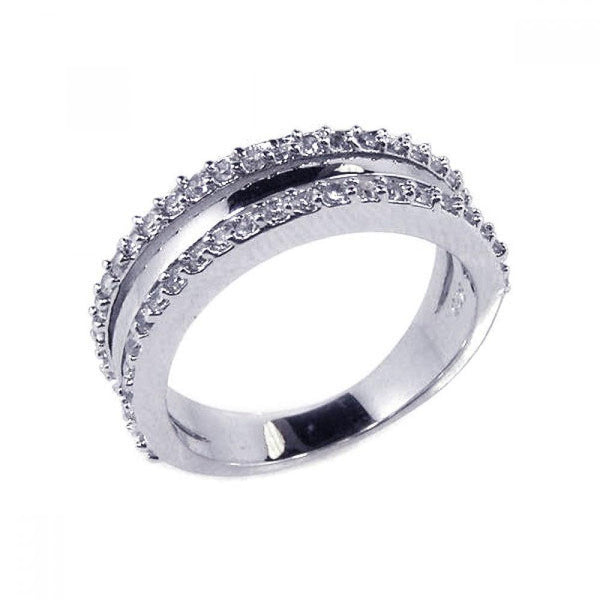 Closeout-Silver 925 Rhodium Plated Half Clear CZ Ring - BGR00083 | Silver Palace Inc.