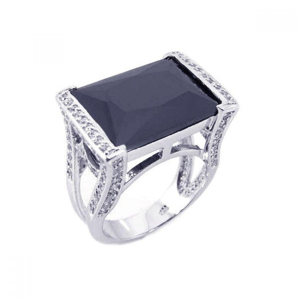 Silver 925 Rhodium Plated Black Onyx Clear CZ Square Ring - BGR00134 | Silver Palace Inc.