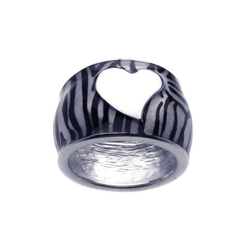 Closeout-Silver 925 Rhodium Plated White Heart Zebra Stripe Ring - BGR00147 | Silver Palace Inc.