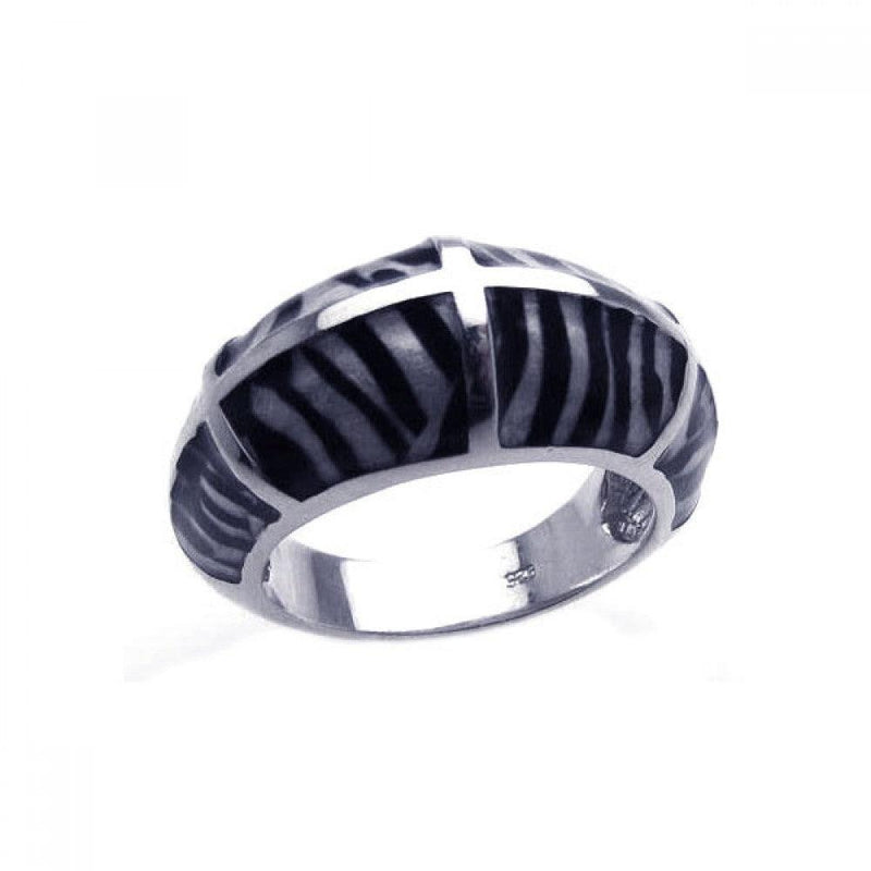 Closeout-Silver 925 Rhodium Plated Zebra Print Ring - BGR00151 | Silver Palace Inc.