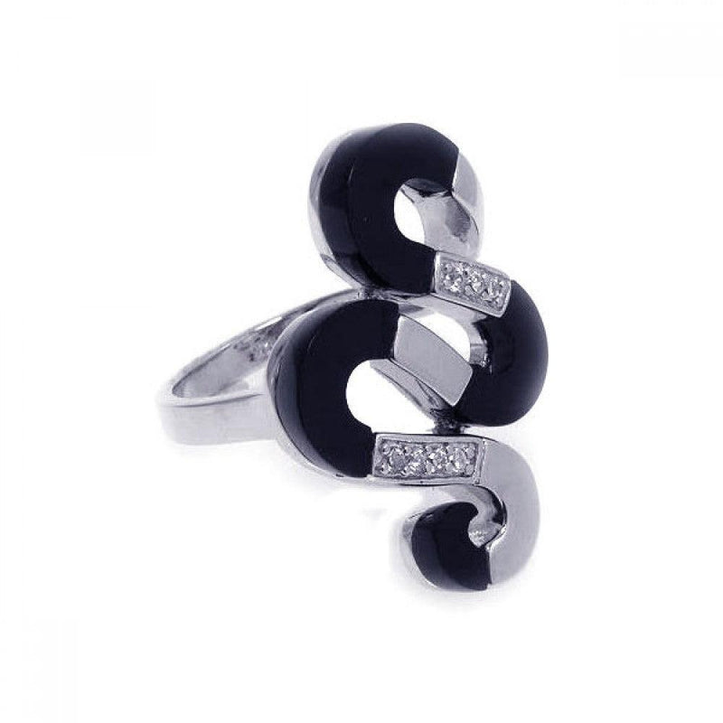 Closeout-Silver 925 Rhodium Plated Black Onyx Clear CZ Snake Ring - BGR00157 | Silver Palace Inc.