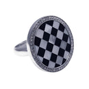 Closeout-Silver 925 Rhodium Plated Clear CZ Black and White Round Checker Ring - BGR00159 | Silver Palace Inc.