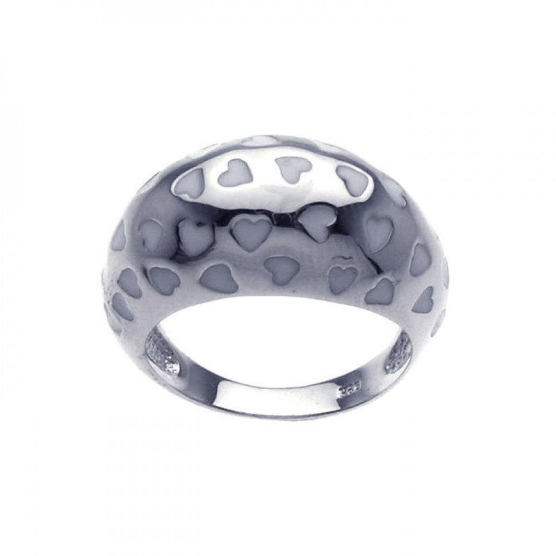 Closeout-Silver 925 Rhodium Plated White Enamel Heart Dome Ring - BGR00204 | Silver Palace Inc.