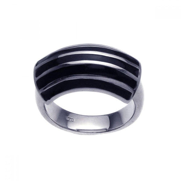Closeout-Silver 925 Rhodium Plated Black Enamel Stripe Ring - BGR00207 | Silver Palace Inc.