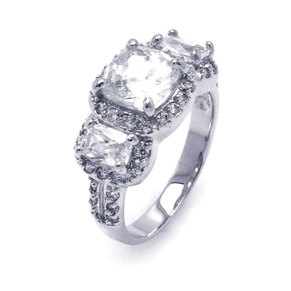 Silver 925 Rhodium Plated Clear Square Cluster CZ Past Present Future Ring - BGR00252 | Silver Palace Inc.