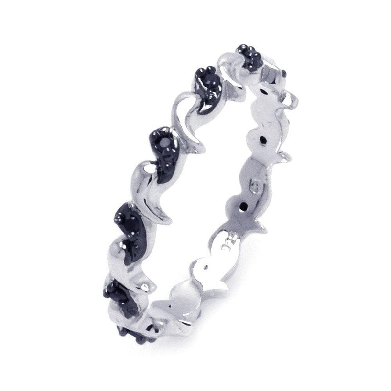 Silver 925 Rhodium and Black Rhodium Plated 2 Toned Black CZ Wave Eternity Ring - BGR00295 | Silver Palace Inc.