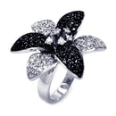 Silver 925 Rhodium and Black Rhodium Plated 2 Toned Black and Clear CZ Flower Ring - BGR00304 | Silver Palace Inc.