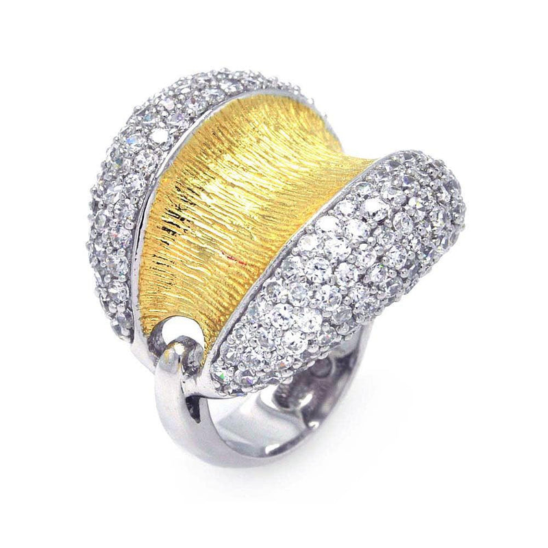 Silver 925 Rhodium and Gold Plated 2 Toned Clear Pave Set CZ Open Dome Ring - BGR00326 | Silver Palace Inc.