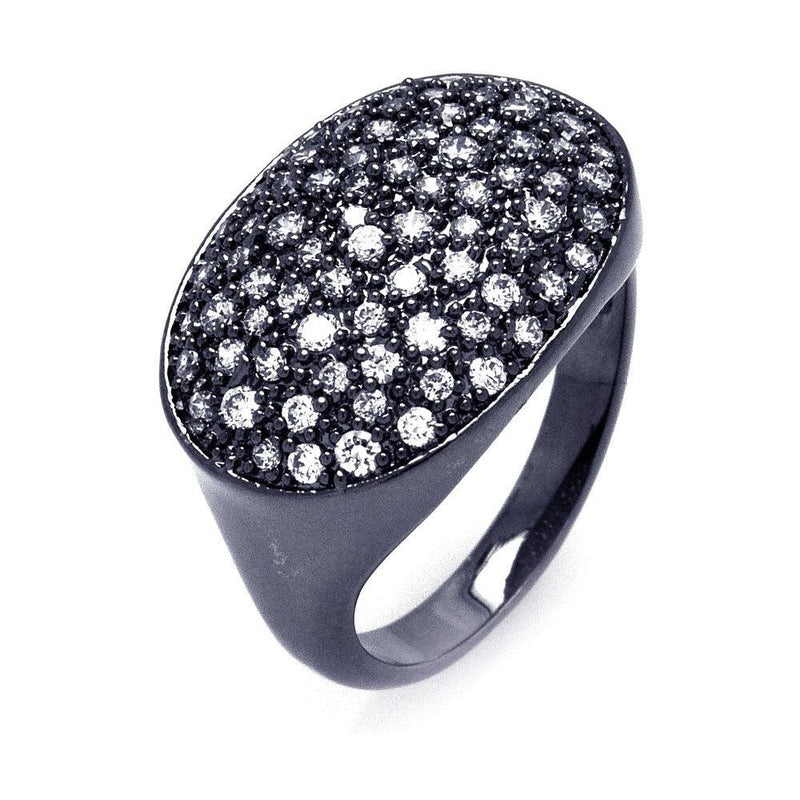 Silver 925 Black Rhodium Plated Pave Set Clear CZ Oval Ring - BGR00331 | Silver Palace Inc.
