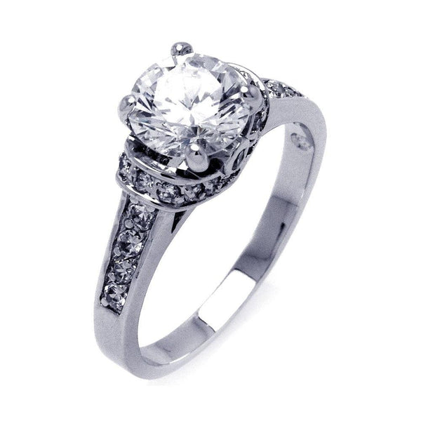 Silver 925 Rhodium Plated Channel Set Clear Round Center CZ Bridal Ring - BGR00397 | Silver Palace Inc.
