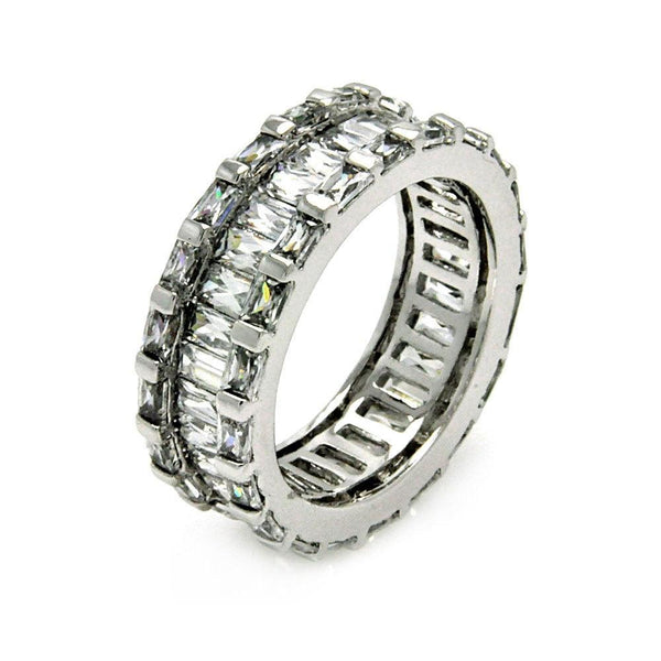 Silver 925 Rhodium Plated Clear Baguette Channel Set CZ Eternity Ring - BGR00405 | Silver Palace Inc.