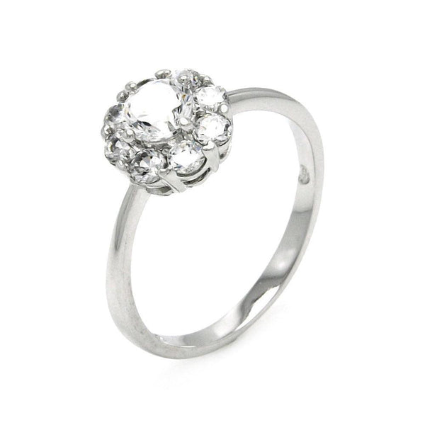 Silver 925 Rhodium Plated Clear Cluster CZ Flower Bridal Ring - BGR00444 | Silver Palace Inc.