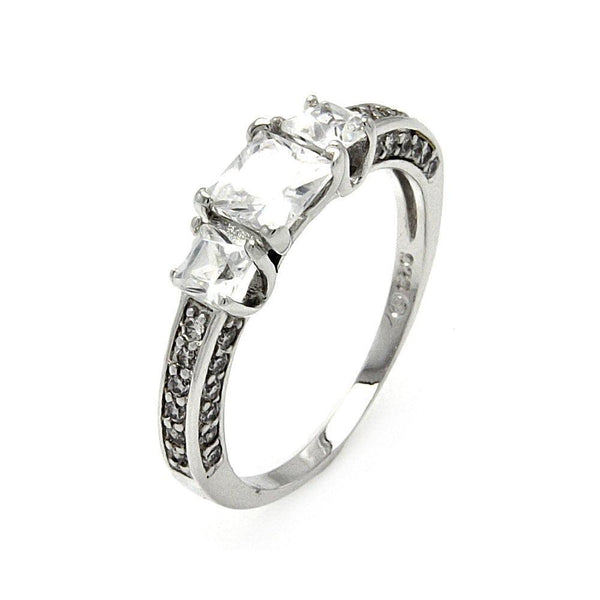 Silver 925 Rhodium Plated Clear Square CZ Bridal Past Present Future Ring - BGR00472 | Silver Palace Inc.