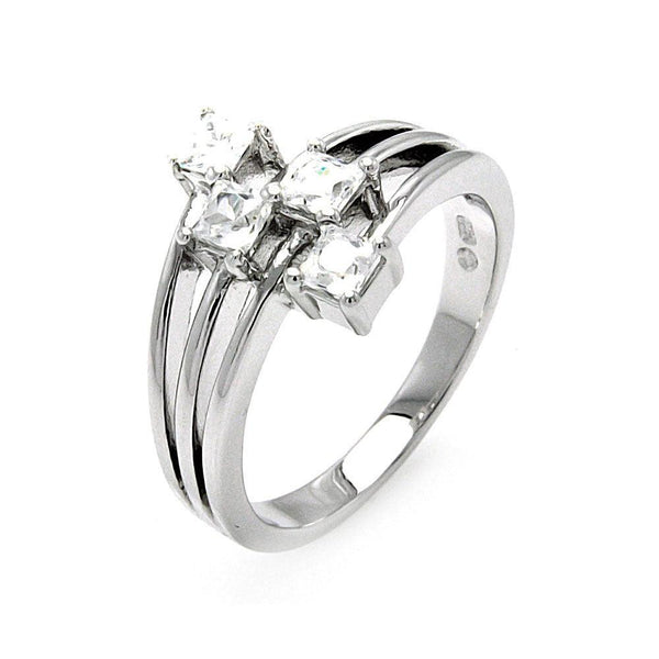 Silver 925 Rhodium Plated Multiple Square Clear CZ 4 Row Ring - BGR00503 | Silver Palace Inc.