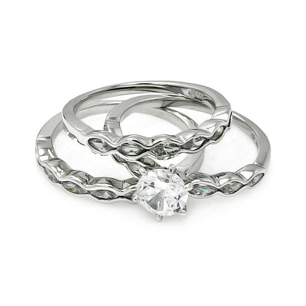 Silver 925 Rhodium Plated Clear Round Center CZ Bridal Ring Set - BGR00507 | Silver Palace Inc.