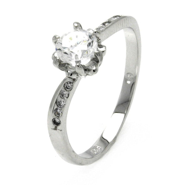 Silver 925 Rhodium Plated Clear Round Center CZ Bridal Ring - BGR00513 | Silver Palace Inc.