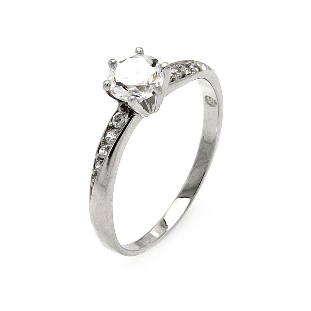 Silver 925 Rhodium Plated Clear CZ Bridal Ring - BGR00516 | Silver Palace Inc.