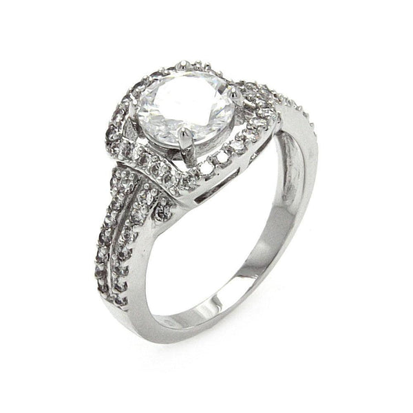 Silver 925 Rhodium Plated Circle Center Clear Cluster CZ Square Bridal Ring - BGR00523 | Silver Palace Inc.