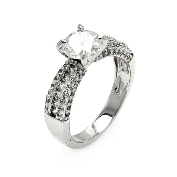Silver 925 Rhodium Plated Clear Round Center Channel Set CZ Bridal Ring - BGR00524 | Silver Palace Inc.