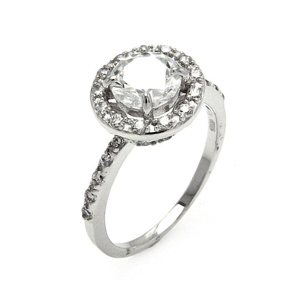 Silver 925 Rhodium Plated Clear Cluster CZ Round Bridal Ring - BGR00525 | Silver Palace Inc.