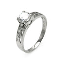 Silver 925 Rhodium Plated Clear Round Center CZ Diamond Shaped Sides Bridal Ring - BGR00532 | Silver Palace Inc.