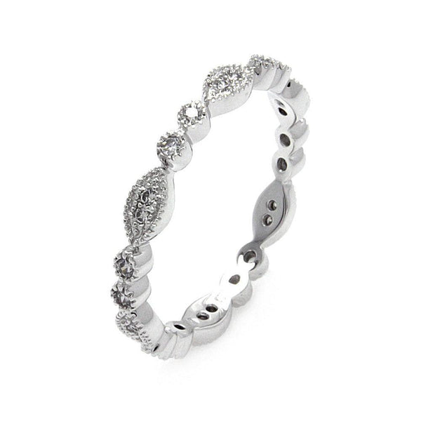Silver 925 Rhodium Plated Clear Round and Marquise CZ Stackable Eternity Ring - BGR00537 | Silver Palace Inc.