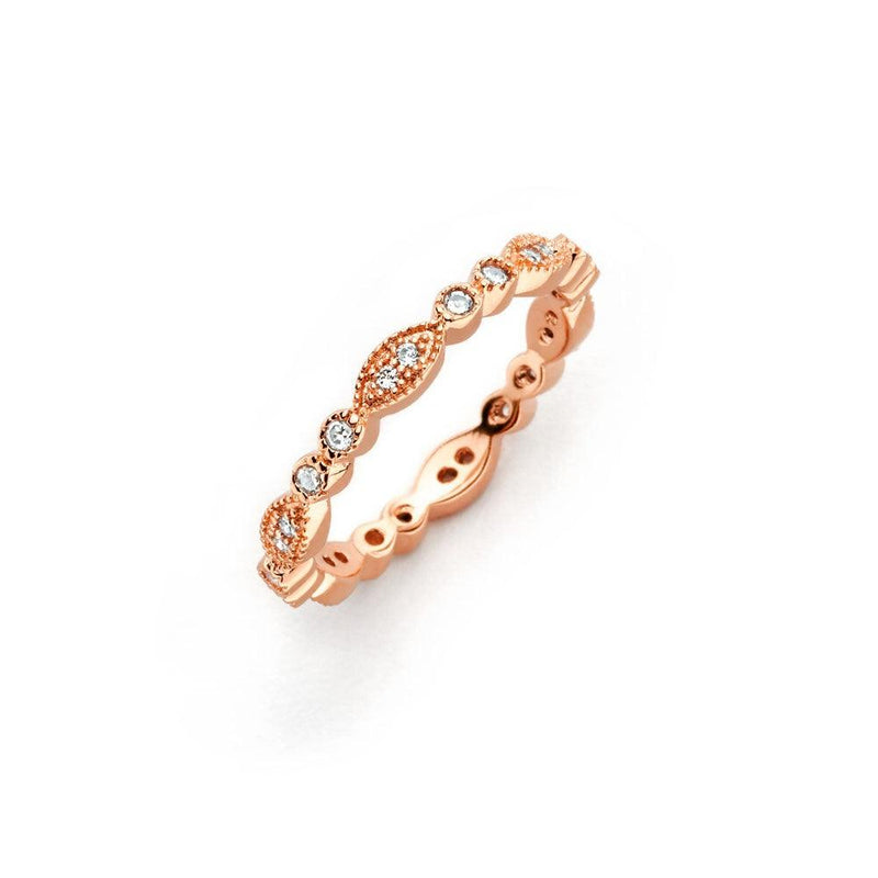 Silver 925 Rose Gold Plated Clear Round and Marquise CZ Stackable Eternity Ring - BGR00537RGP | Silver Palace Inc.