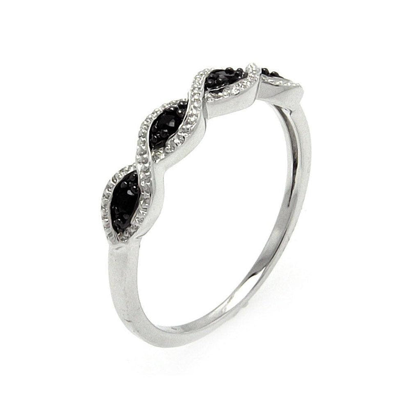 Silver 925 Rhodium and Black Rhodium Plated Clear and Black CZ Ring - BGR00540 | Silver Palace Inc.
