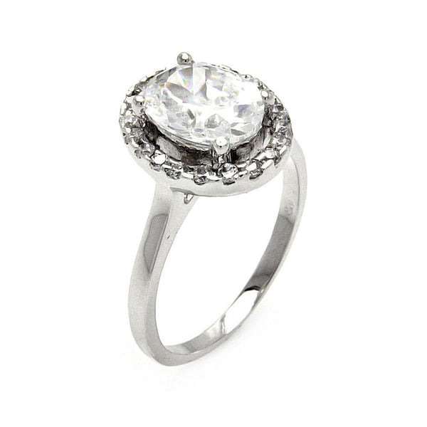 Silver 925 Rhodium Plated Clear Cluster CZ Round Bridal Ring - BGR00545 | Silver Palace Inc.