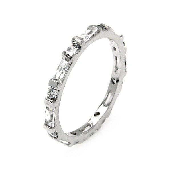 Silver 925 Rhodium Plated Clear Round and Baguette CZ Stackable Eternity Ring - BGR00556 | Silver Palace Inc.