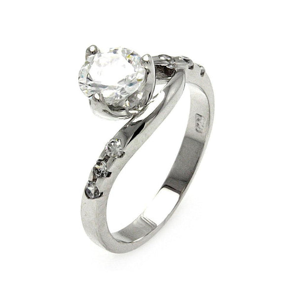 Silver 925 Rhodium Plated Clear Round Center CZ Twist Bridal Ring - BGR00557 | Silver Palace Inc.