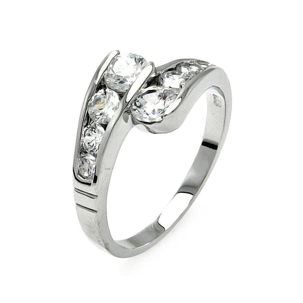 Silver 925 Rhodium Plated Clear Channel Set CZ Overlap Ring - BGR00558 | Silver Palace Inc.