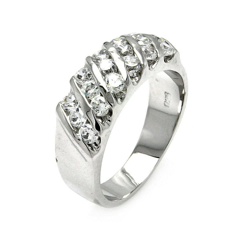 Silver 925 Rhodium Plated Clear Round CZ Stripe Ring - BGR00561 | Silver Palace Inc.