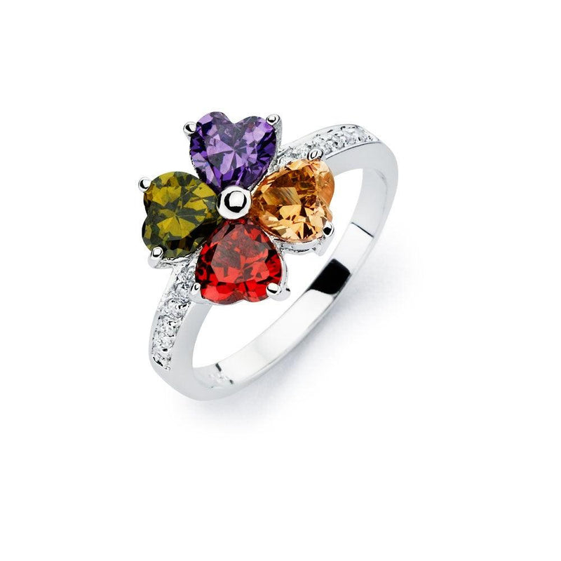 Silver 925 Rhodium Plated Multi Colored CZ Flower Ring - BGR00563 | Silver Palace Inc.