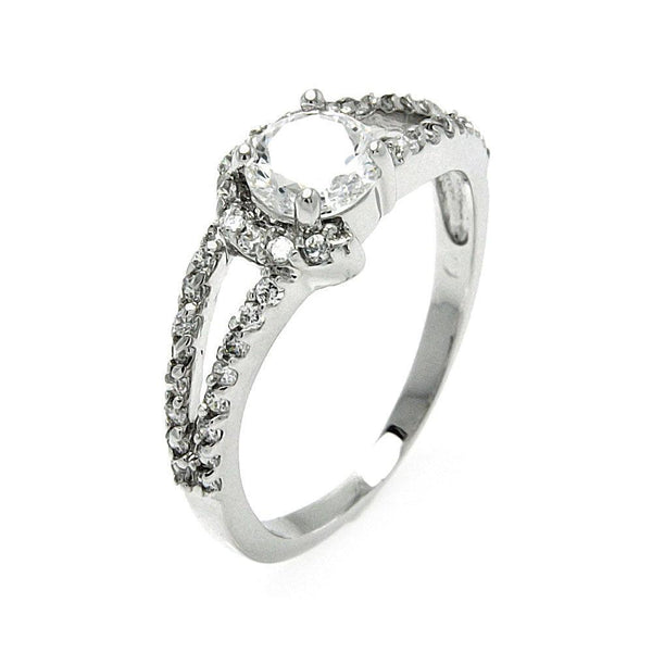 Silver 925 Rhodium Plated Clear Round Center CZ Open Bridal Ring - BGR00569 | Silver Palace Inc.