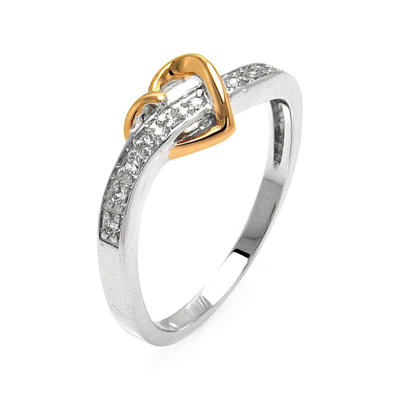 Silver 925 Rhodium and Gold Plated 2 Toned Clear Pave Set CZ Heart Ring - BGR00577 | Silver Palace Inc.